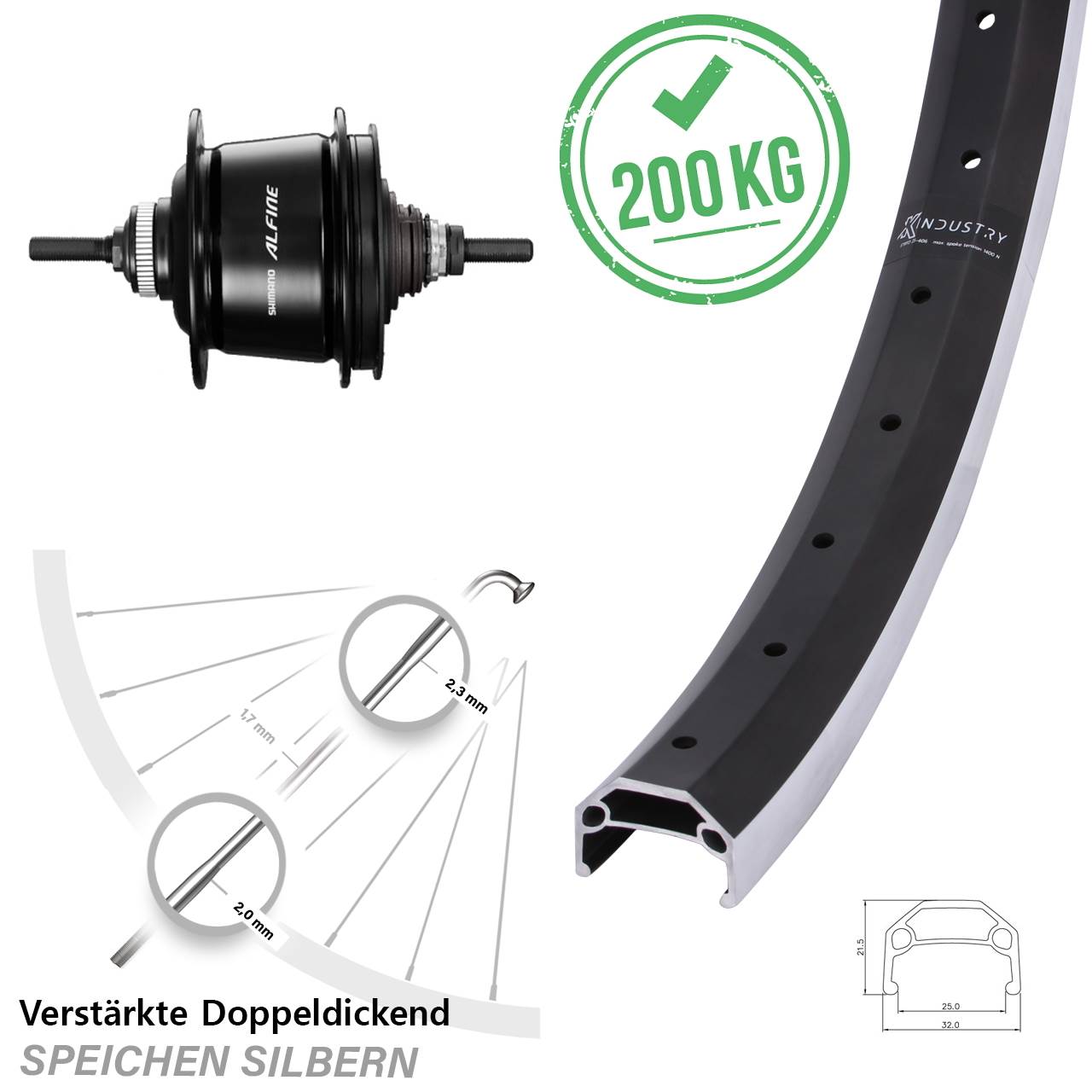 20 Zoll Shimano Alfine 8 Gang KX Industry Hinterrad