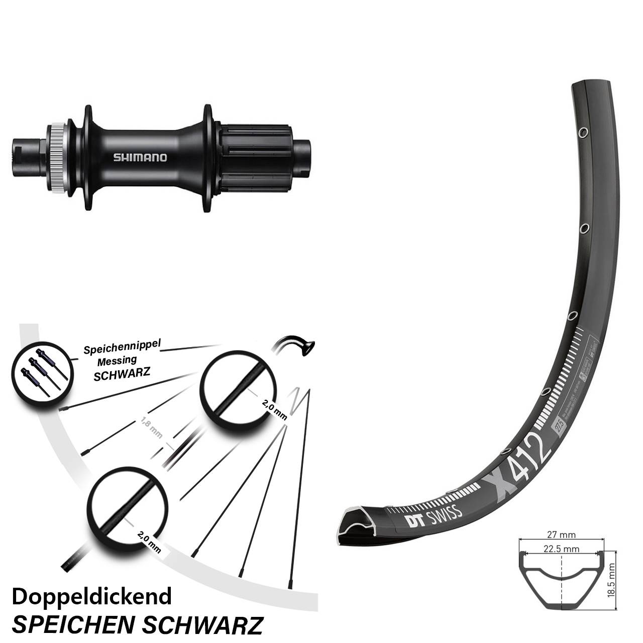 DT Swiss X 412 Shimano FH-MT400 28-29 Zoll Disc Laufrad 12x142 8-11 fach