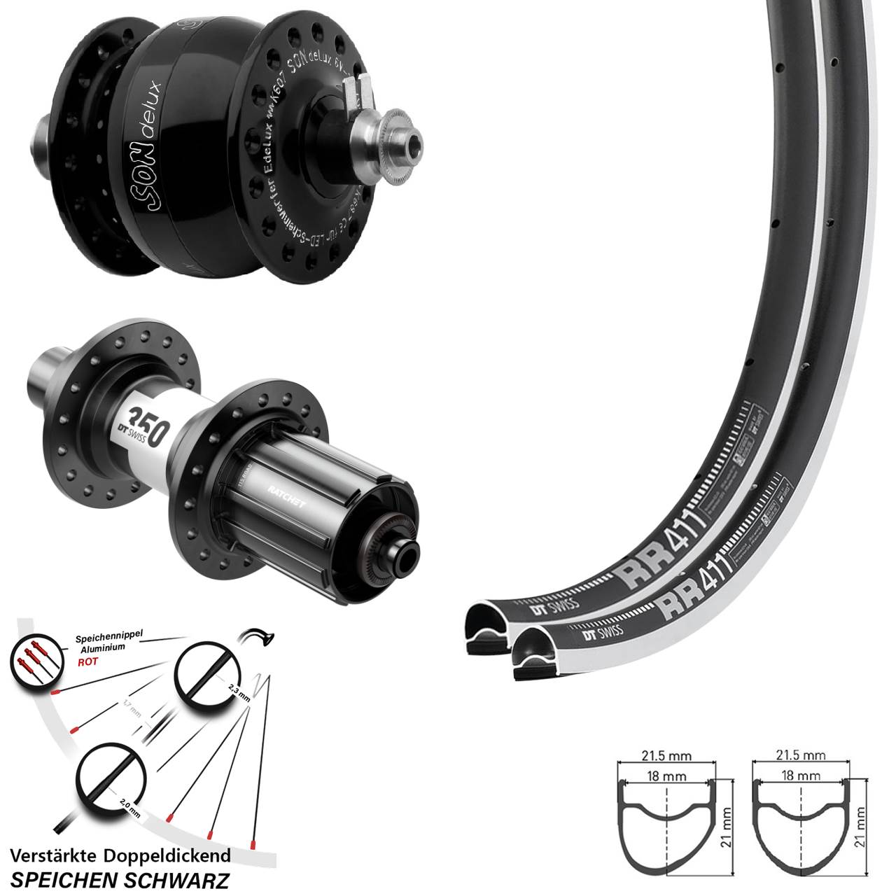 DT Swiss RR411 OS-350 SONdelux 28 Zoll Laufrad-Satz QR 11-12 fach