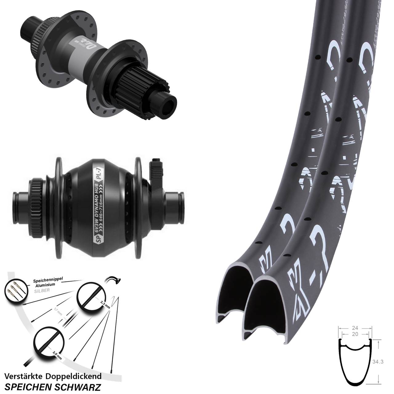 KX-R Road DT Swiss 370 Shutter PL-7 29 Zoll Disc Laufradsatz 12x100/142 Micro Spline