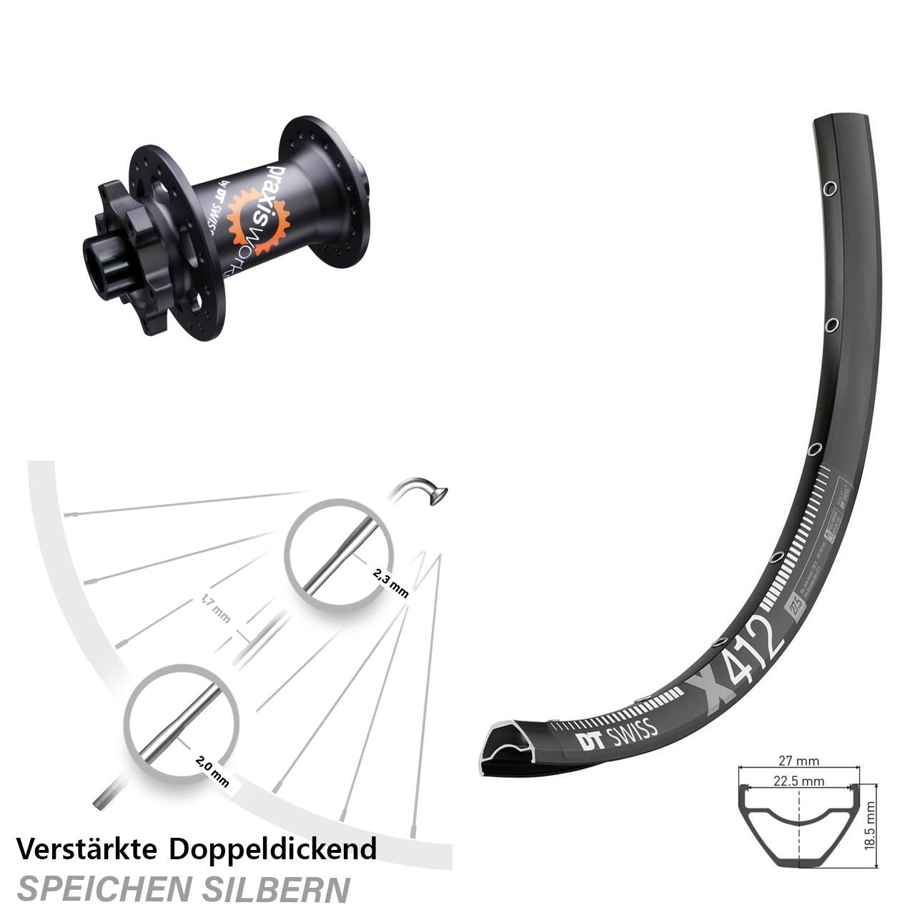 29 Zoll Vorderrad 6-Loch 15x100 DT Swiss X412-350 SL