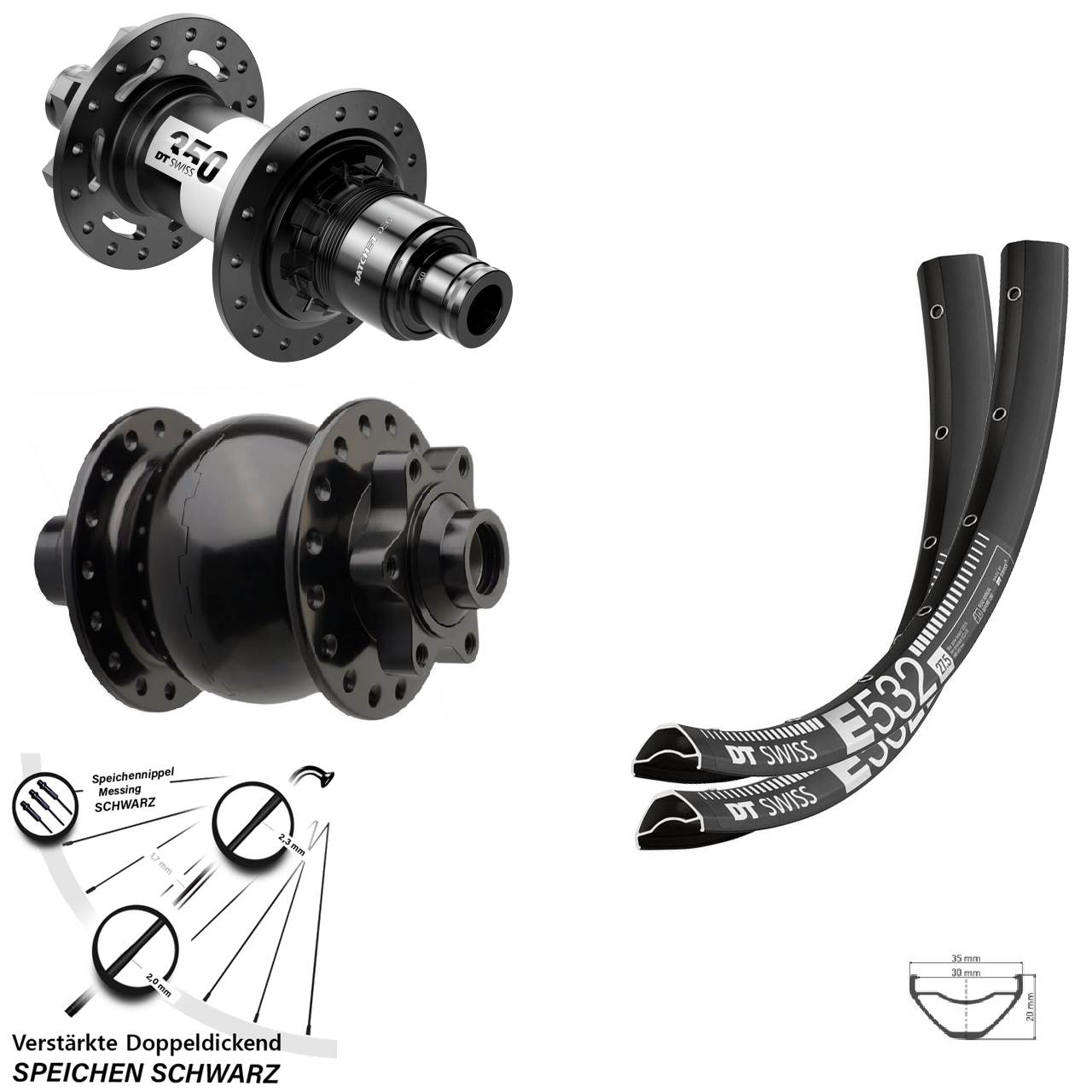 27,5 Zoll DT Swiss E532 350 DEG 72 SON 28 6-Loch Laufradsatz 15x110 12x148 XD