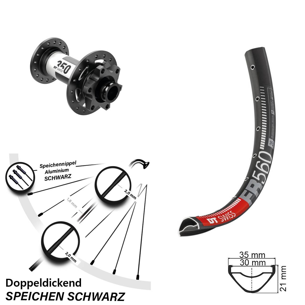 26 Zoll Vorderrad DT Swiss FR560-350 6-Loch 15x100