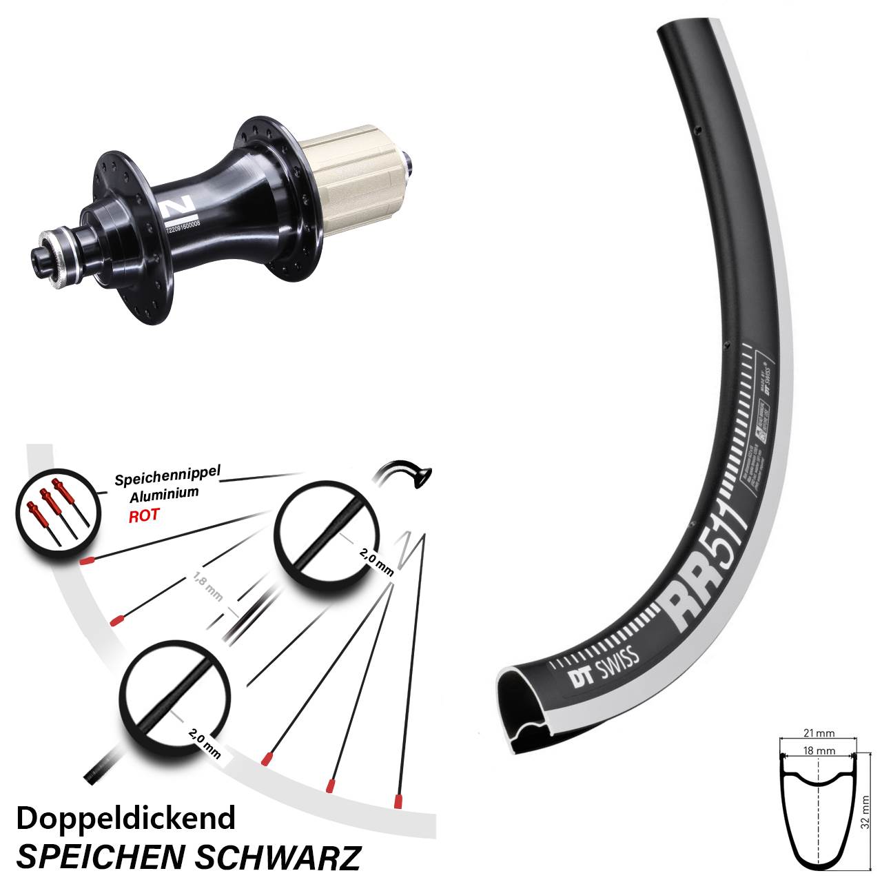 28 Zoll Hinteres Rad DT Swiss RR511 Felgenbremse 8-12 fach Novatec F162 schwarz 5x130 mm