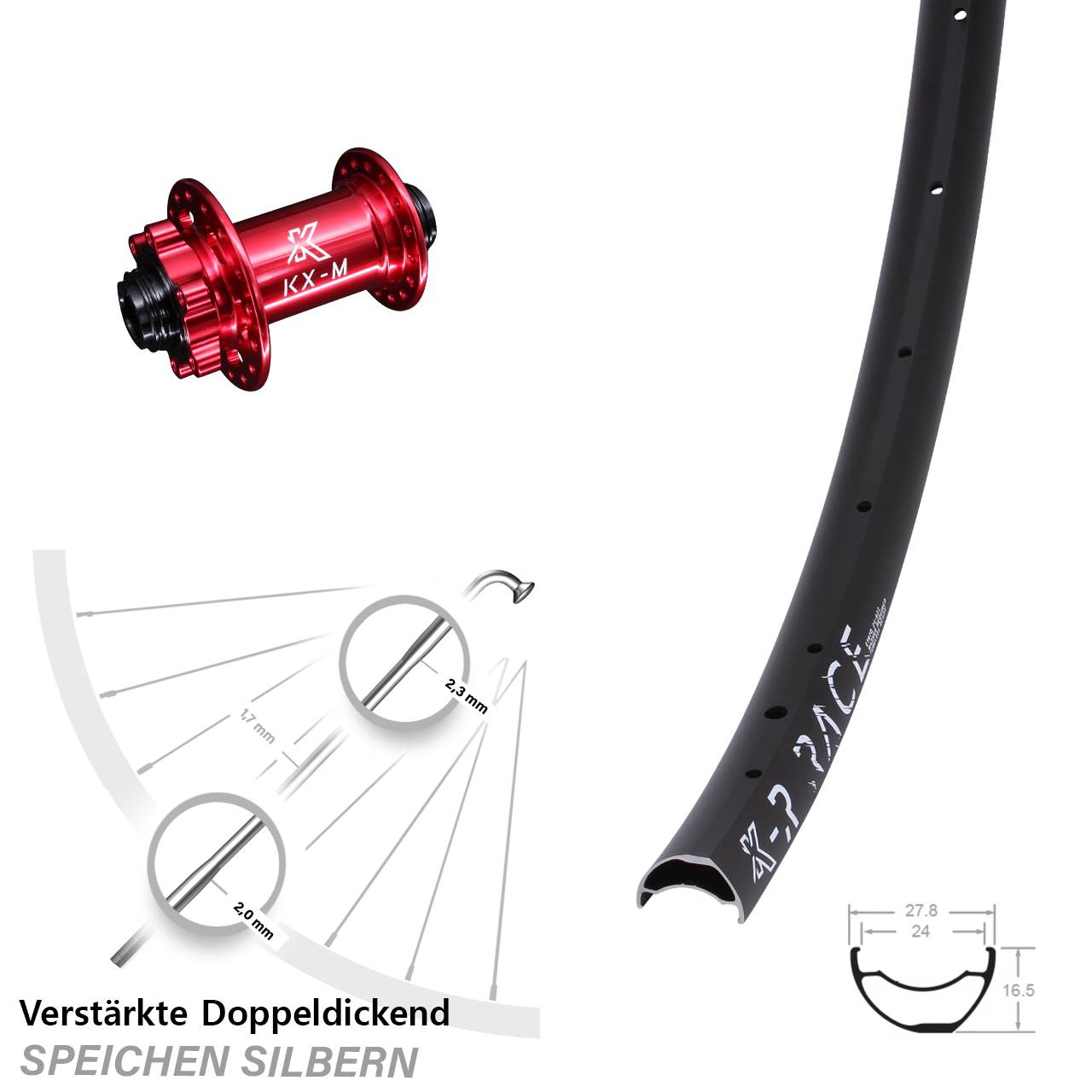 6-Loch Vorderrad 28 Zoll KX-MR Race rot 12x100