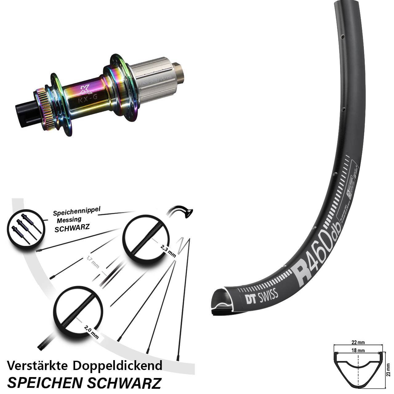 Centerlock Hinterrad 28 Zoll DT Swiss R 460 Disc KX-G Oilslick 8-12 fach 12x142