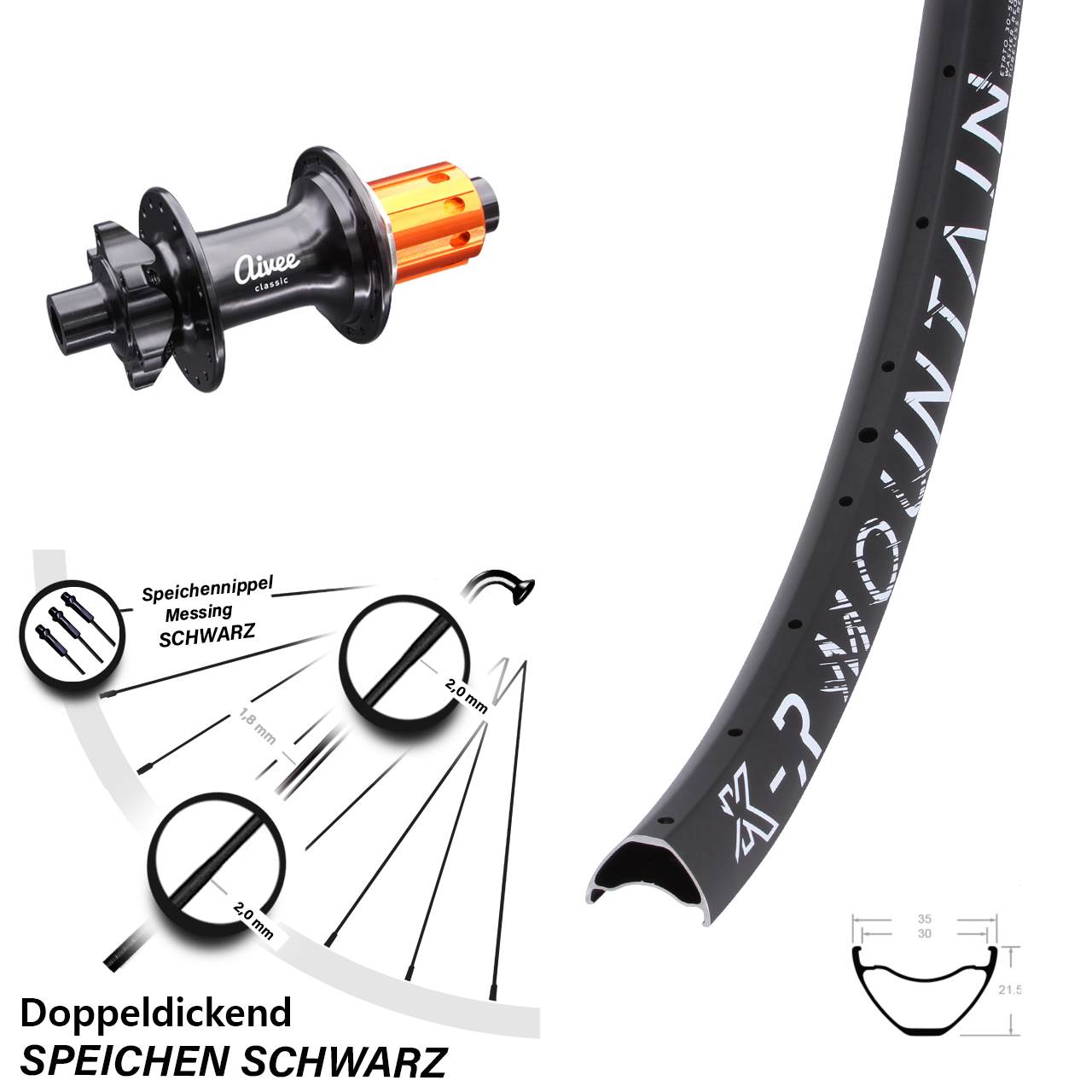 27,5 Zoll KX-R Mountain Aivee Boost Disc Hinterrad 12x148 Boost 8-12 fach HG