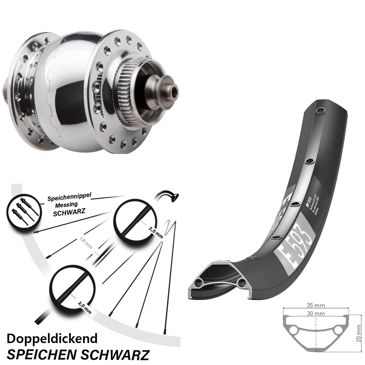 Centerlock Vorderrad mit Dynamo 29 Zoll DT Swiss E 593 SON 28 QR