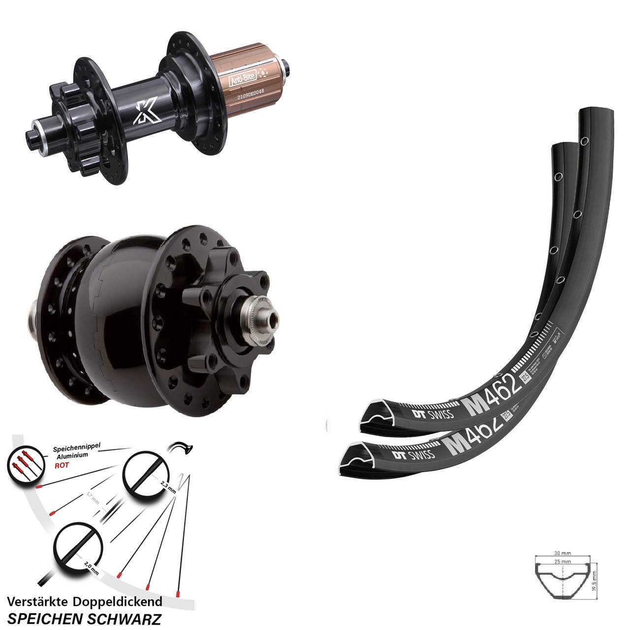 DT Swiss M462 KX-M SON 28 Laufradsatz 27,5 Zoll 6-Loch für Schnellspanner 8-12 fach