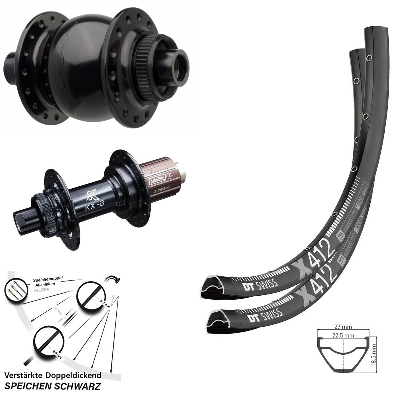 Disc 29 Zoll Laufradsatz DT Swiss X412 KX-B SON 28 8-12 fach HG 15x110 12x148 Boost