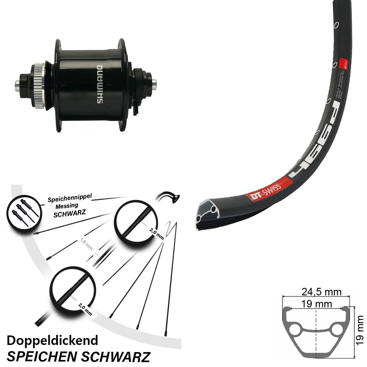 Vorderrad 29 Zoll DT Swiss 466 schwarz Shimano DH-UR700-3D Centerlock Schnellspanner