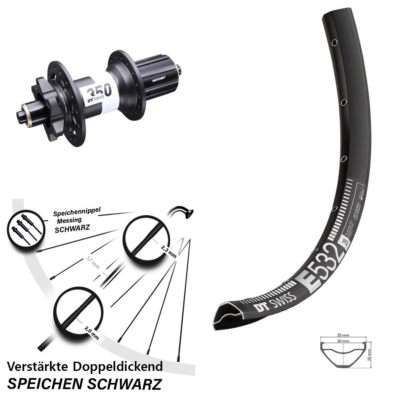 6-Loch Hinterrad 29 Zoll DT Swiss E 532-350 Ratchet 36 8-11 fach HG QR