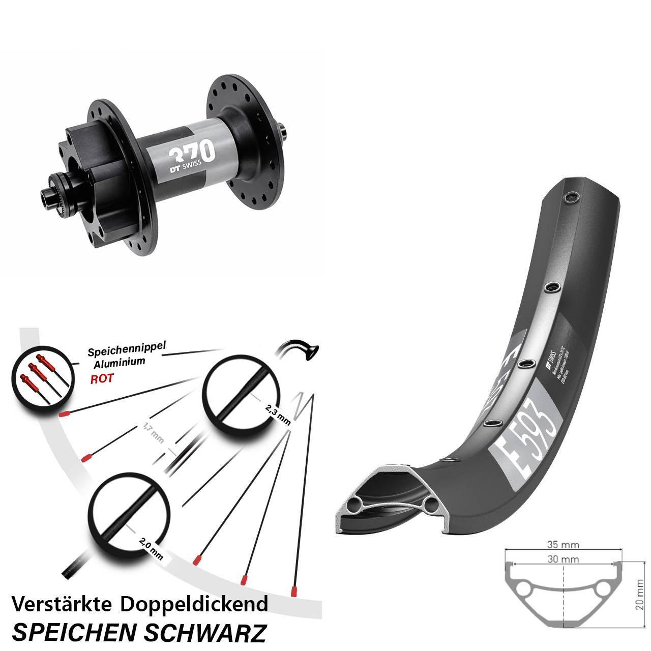 Vorderrad 6-Loch 29 Zoll DT Swiss E 593-370 für Schnellspanner