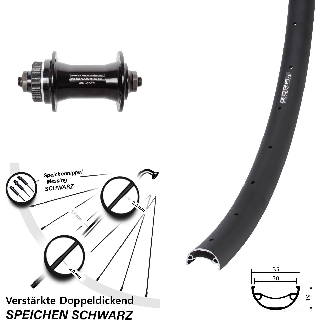 Centerlock Vorderrad 29 Zoll Gora 30 Novatec D471 für Schnellspanner