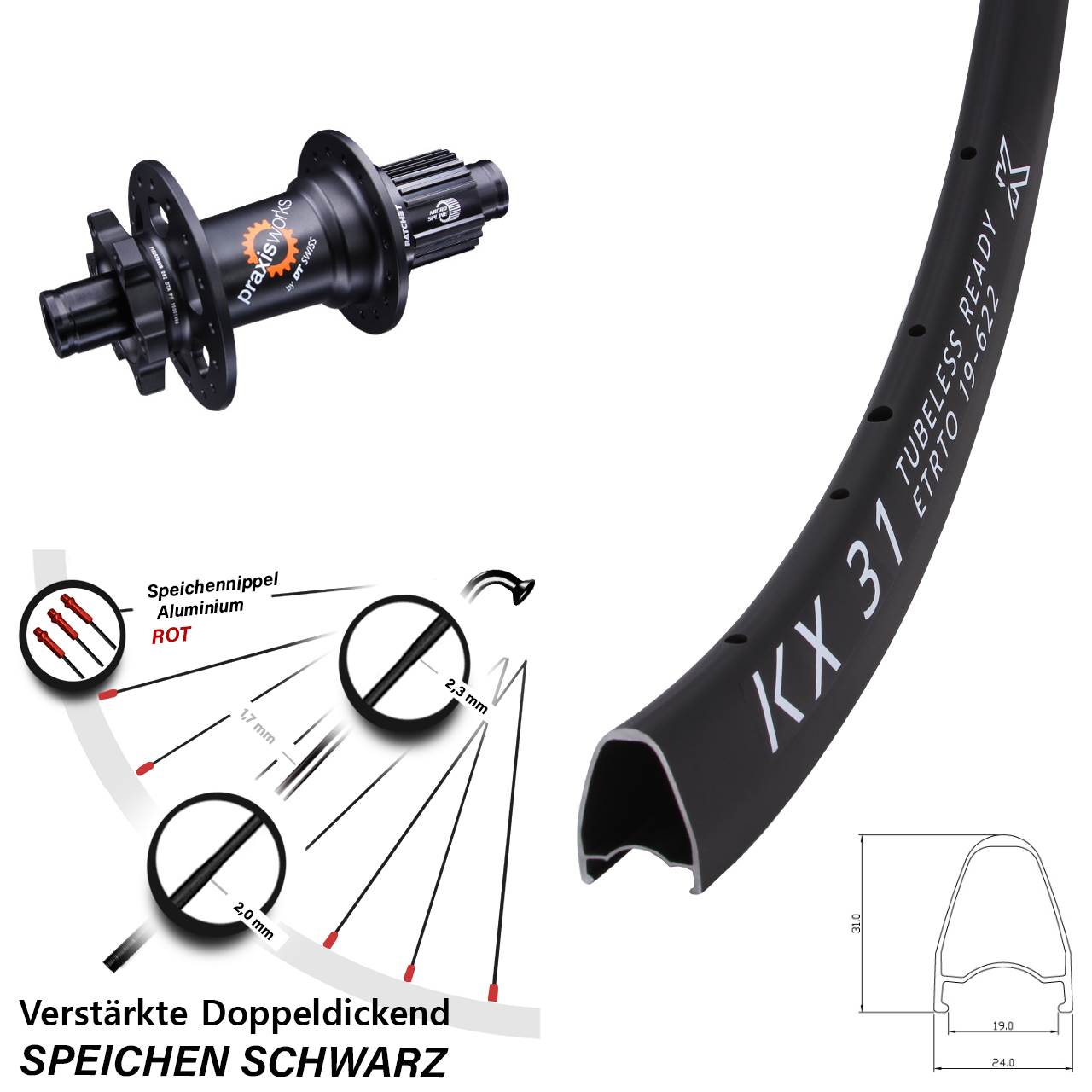 KX31 DT Swiss 350 28 Zoll Disc Laufrad 12x142 Micro Spline