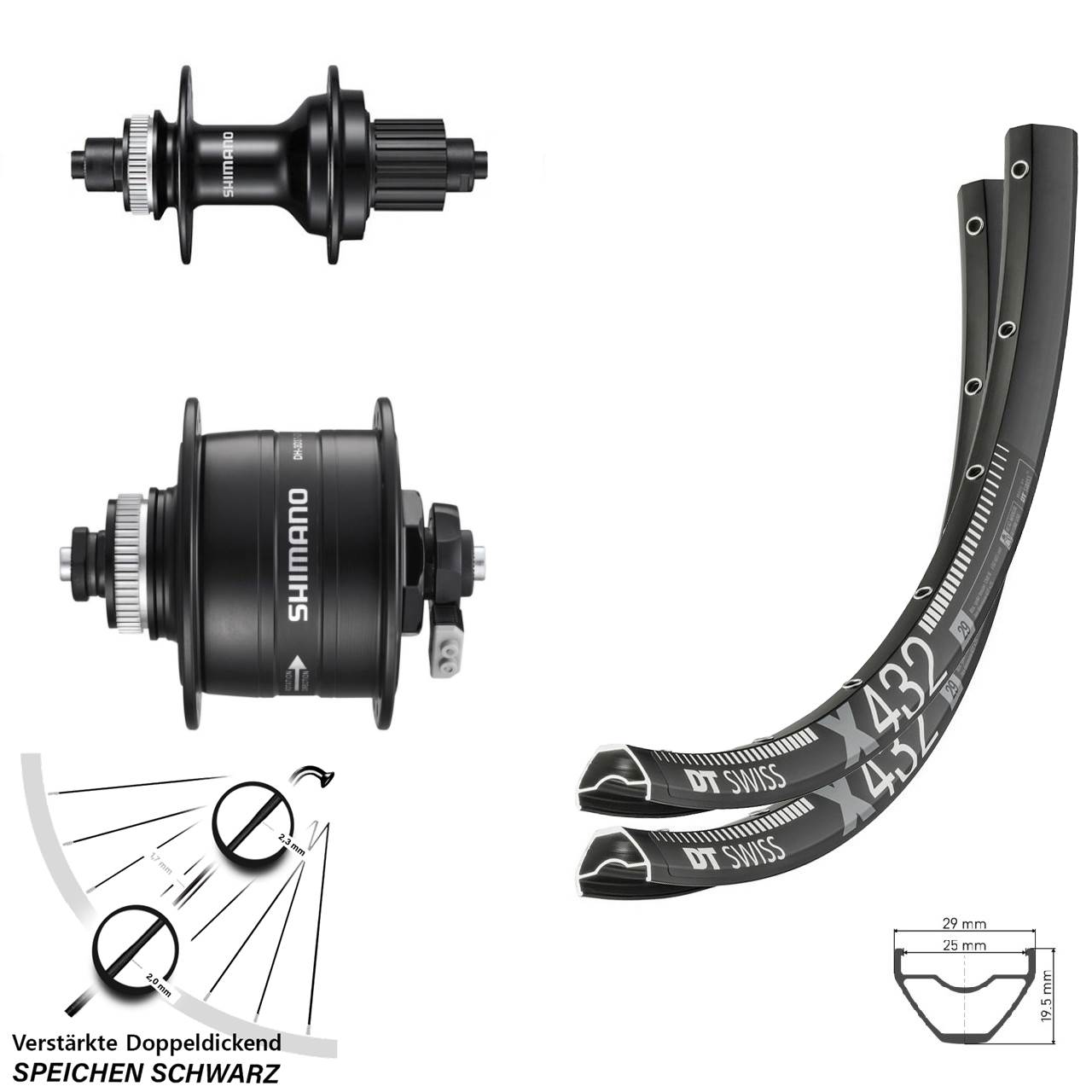29 Zoll DT Swiss X432 Shimano DH-3D37 FH-MT500 Centerlock Laufradsatz QR Micro Spline