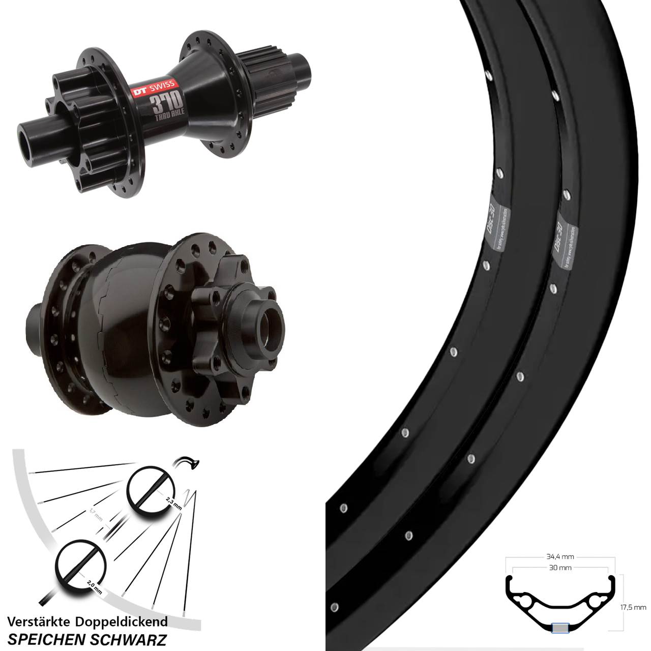 Ryde Disc 30 DT Swiss 370 Hybrid SON 28 29 Zoll Laufradsatz 6-Loch 15x100 12x142 Micro Spline