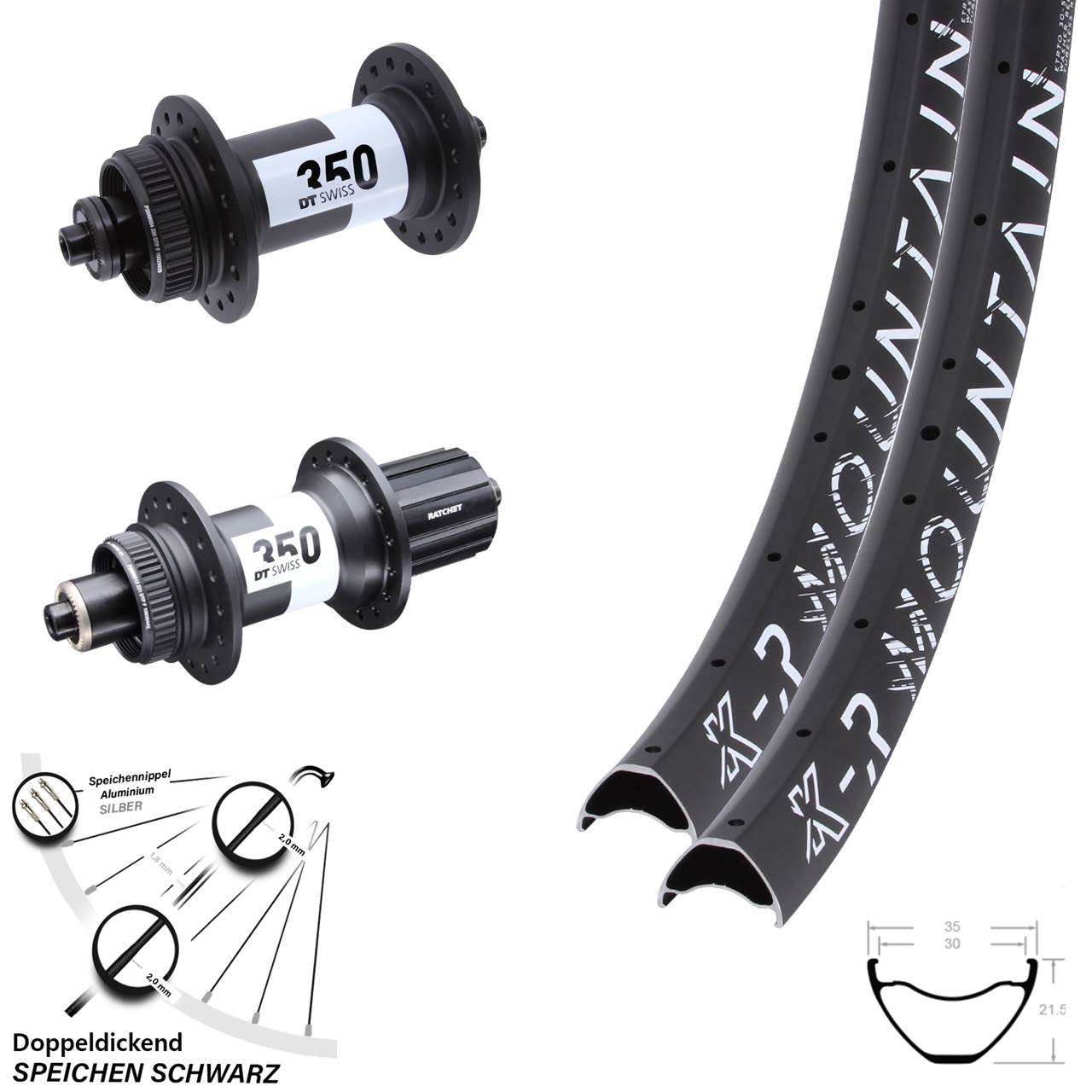 29 Zoll KX-R Mountain DT Swiss 350 Laufradsatz Centerlock für Schnellspanner 8-11 fach HG