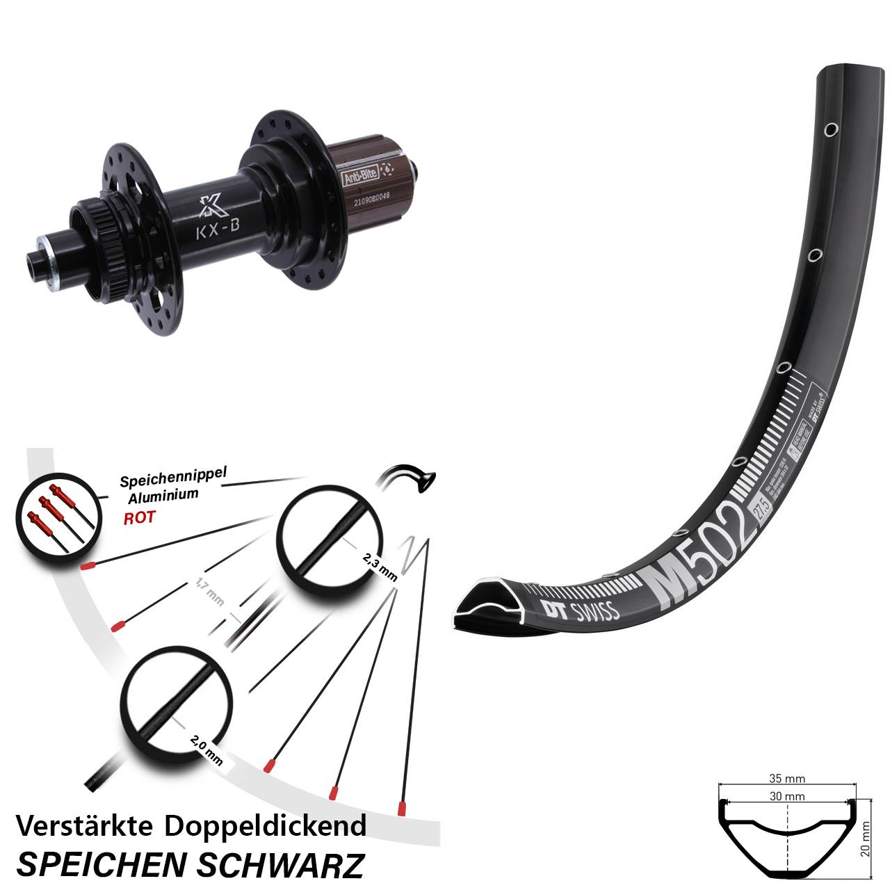 DT Swiss M 502 KX-B 29 Zoll Centerlock Hinterrad für Schnellspanner Boost 8-12 fach HG