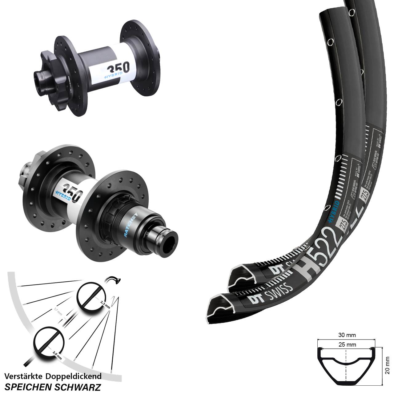 DT Swiss H 522 DT Swiss 350 Hybrid 29 Zoll 6-Loch Laufradsatz 15x110 12x148 Boost SRAM XD