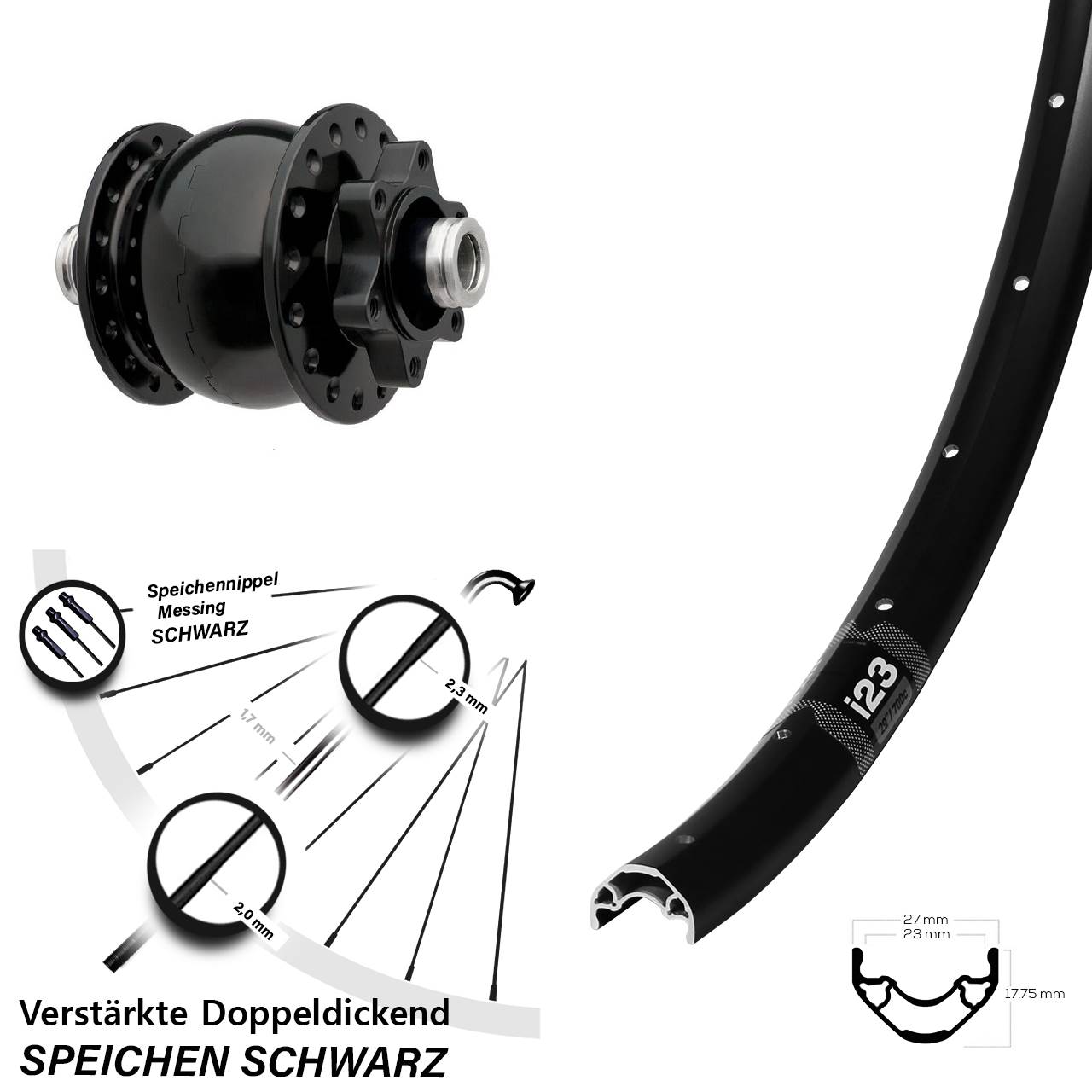 Nabendynamovorderrad 6-Loch 12x100 WTB i23 SON 28 Zoll