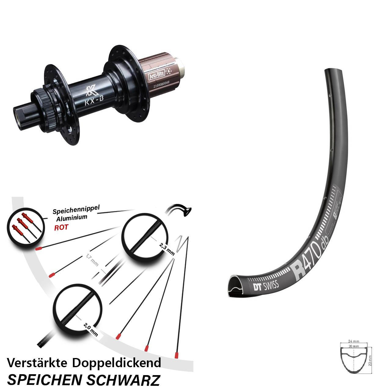 Centerlock Hinterrad 28 Zoll DT Swiss R 470 KX-B 8-12 fach 12x148 Boost