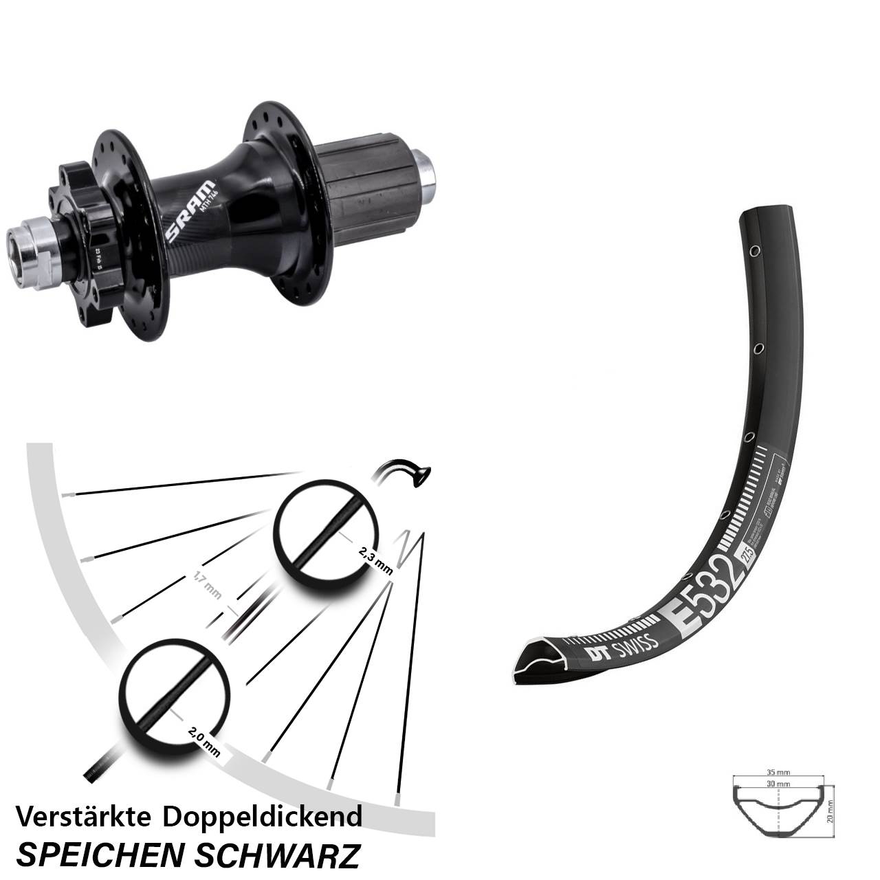 DT Swiss E 532 Sram 746 29 Zoll Disc Laufrad 12x148 8-11 fach HG
