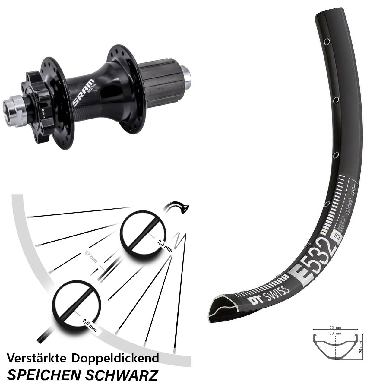 DT Swiss E 532 Sram 746 29 Zoll Disc Laufrad 12x148 8-11 fach HG