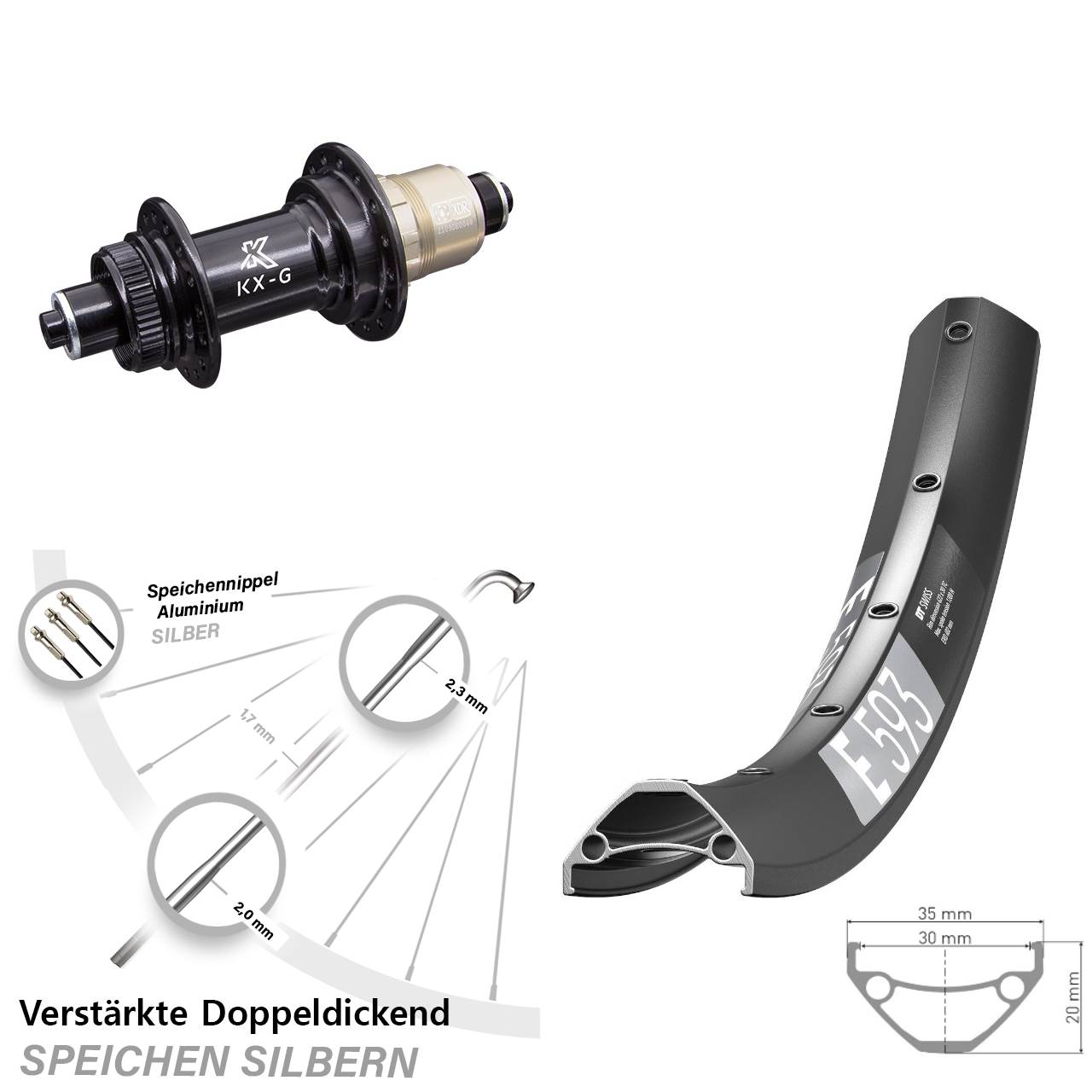 Disc Laufrad 29 Zoll DT Swiss E 593 KX-G XDR 11-12 fach für Schnellspanner