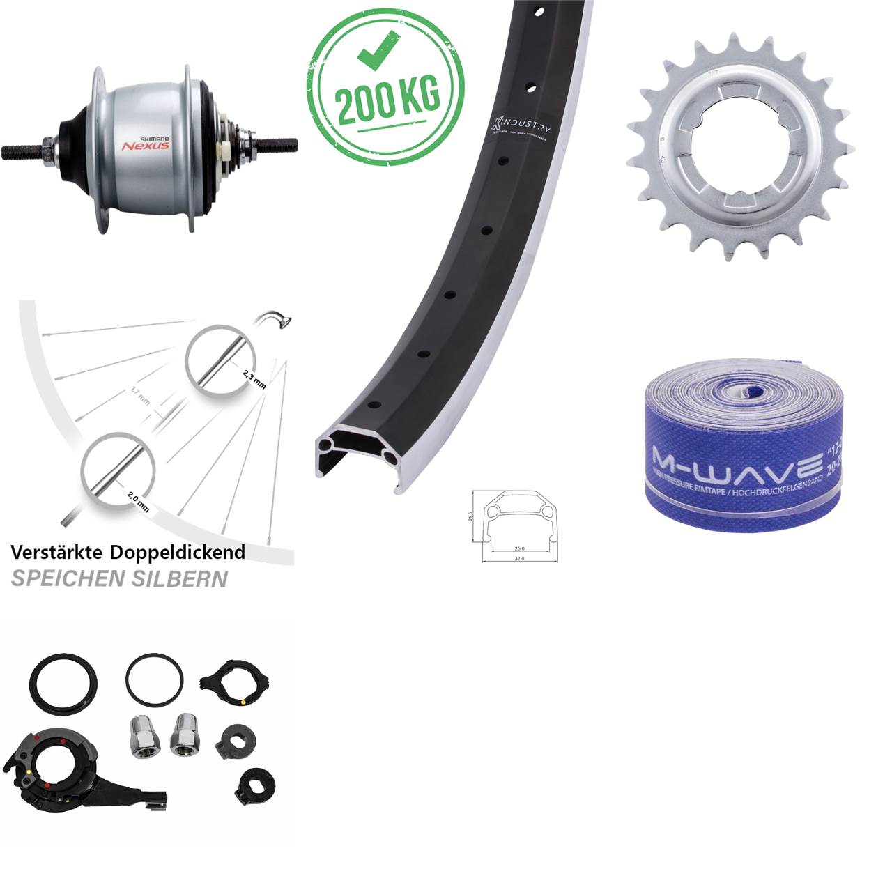 20 Zoll KX Industry Shimano Nexus 8 Gang Hinterrad mit Freilauf