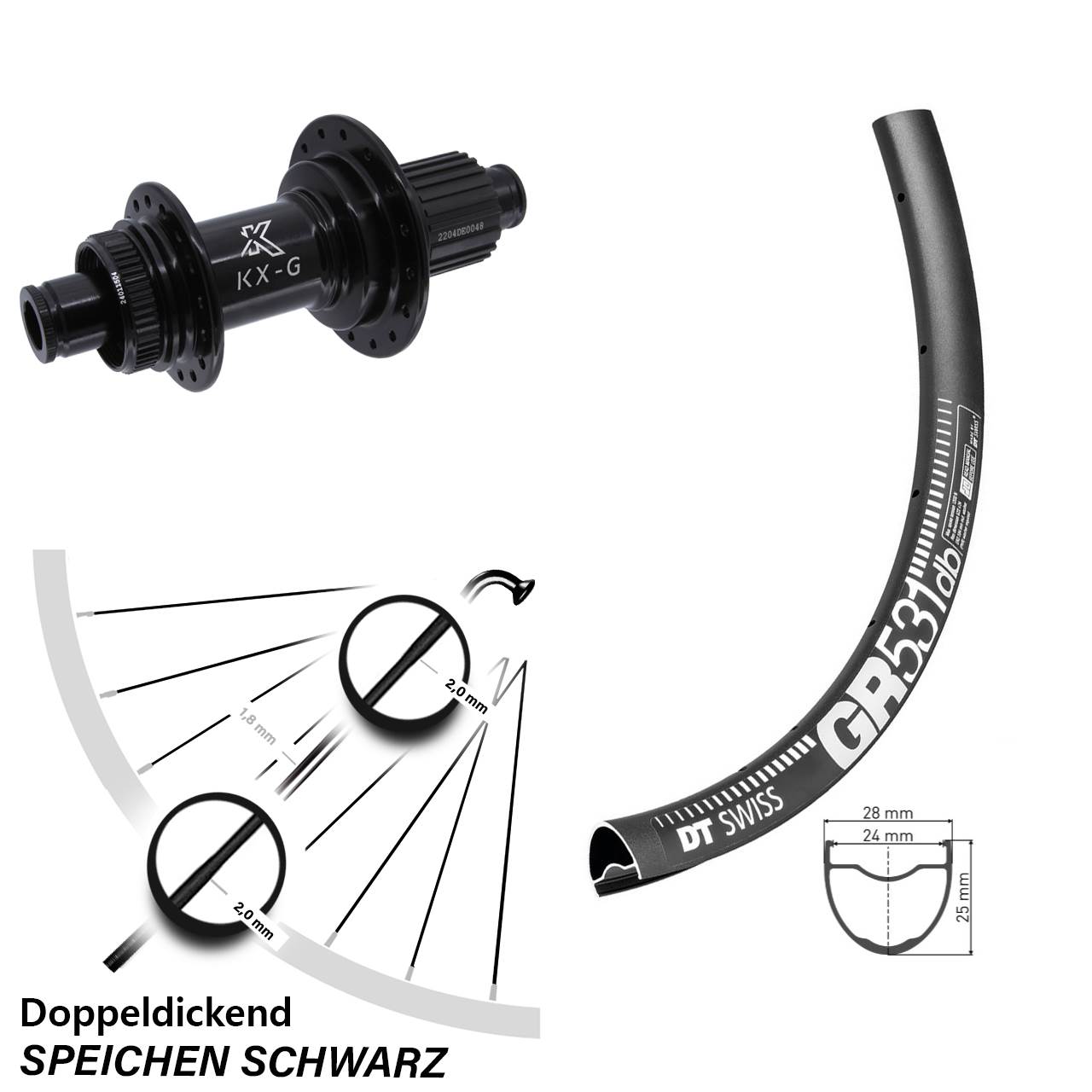 27,5 Zoll Hinterrad DT Swiss GR 531 KX-GS Micro Spline 12x142