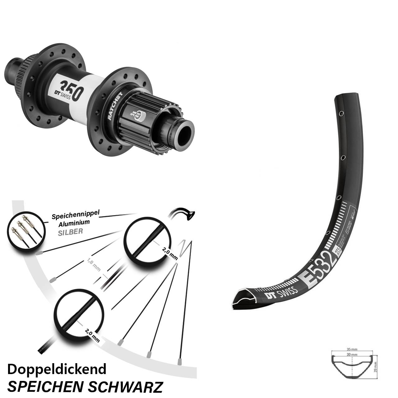 Disc Hinterrad 29 Zoll DT Swiss E 532-350 Shimano Micro Spline 12x142