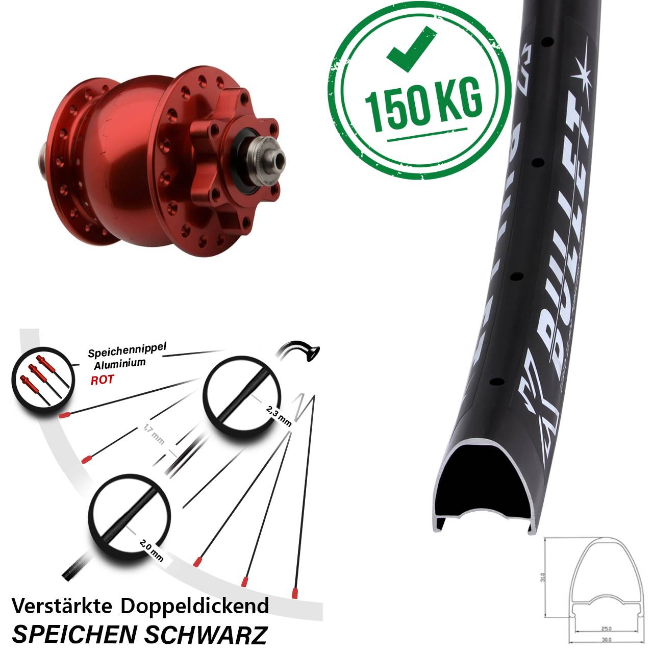 29 Zoll KX Bullet SON 28 rot Disc Nabendynamolaufrad QR