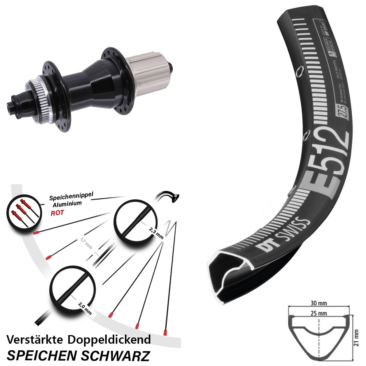 29 Zoll Hinterrad DT Swiss E 512 Novatec CL135 8-12 fach für Schnellspanner