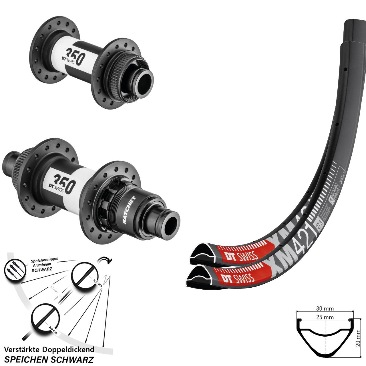 Laufrad-Satz Centerlock 650B DT Swiss XM421-350 CL SRAM XD 15x100 12x142