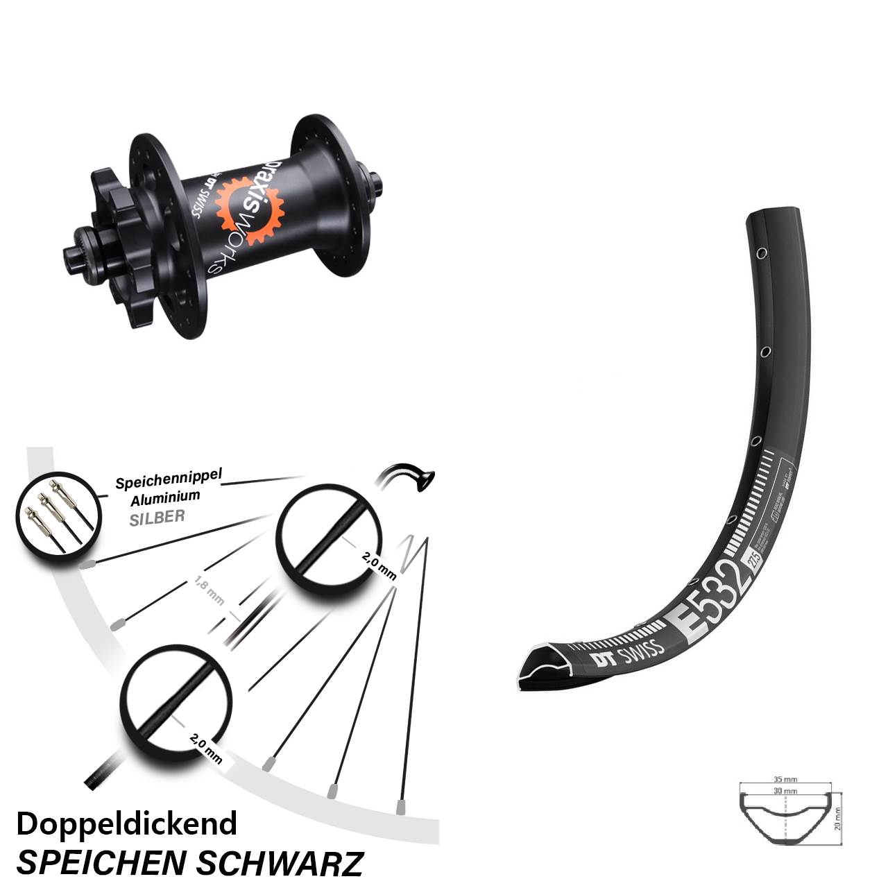 Vorderrad 6-Loch 29 Zoll DT Swiss E532-350 für Schnellspanner