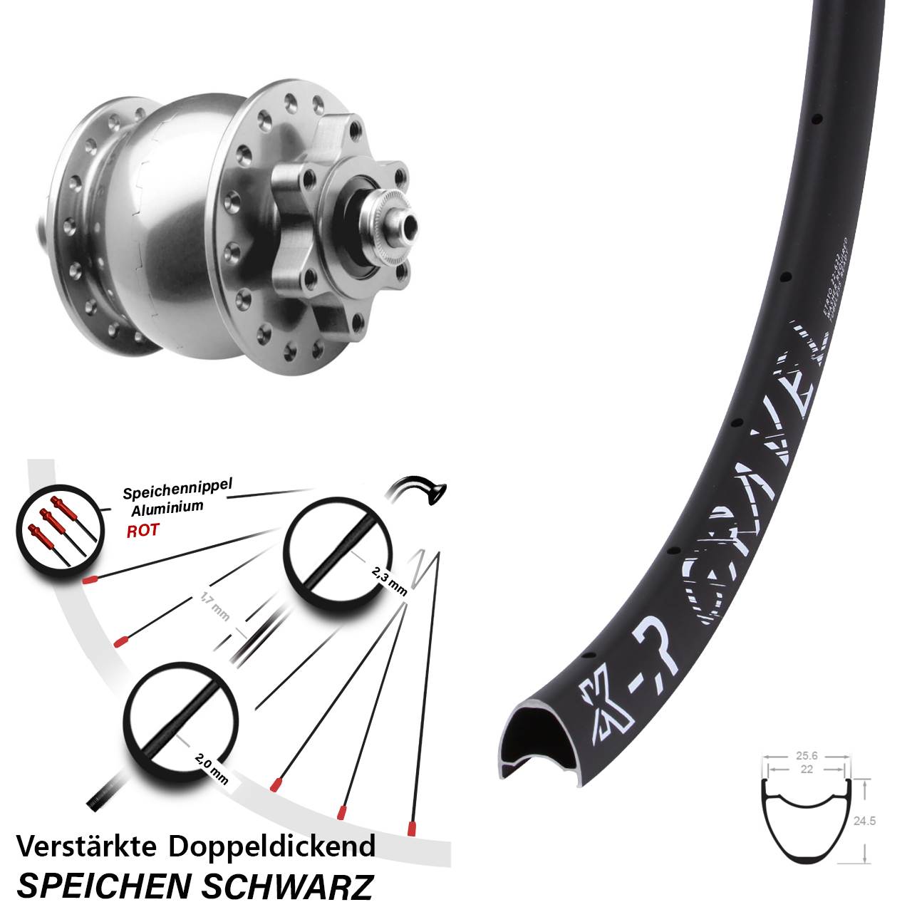 28-29 Zoll KX-R Gravel SON 28 silbern Dynamo-Vorderrad 6-Loch QR