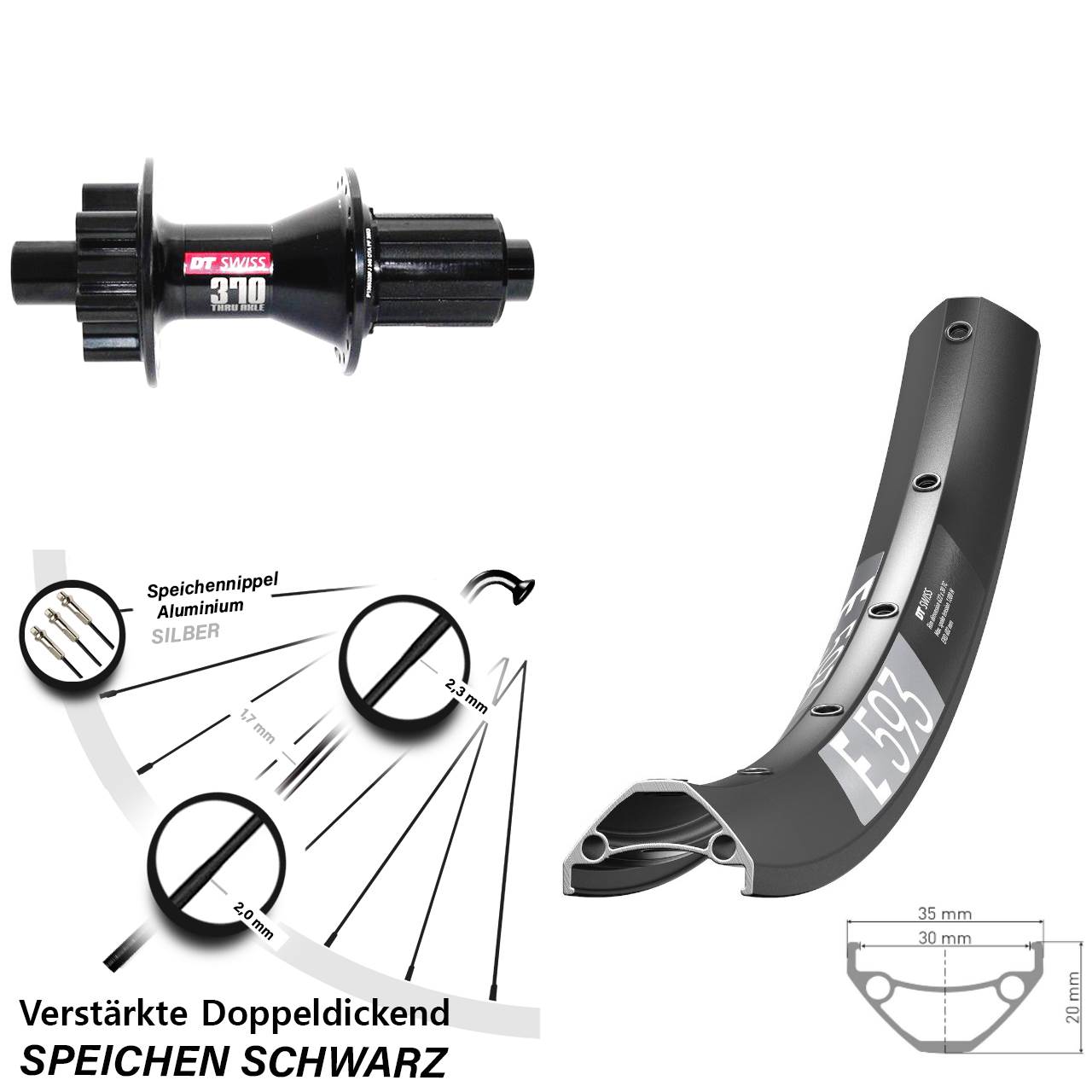 DT Swiss E593-370 Hybrid 29 Zoll Disc Hinterrad 12x142 8-11 fach