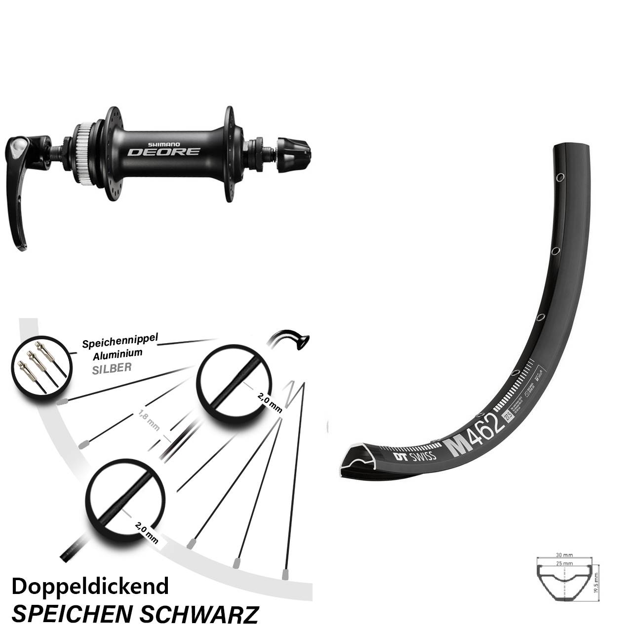 DT Swiss M462 Shimano HB-M6000 650B Centerlock Vorderrad für Schnellspanner
