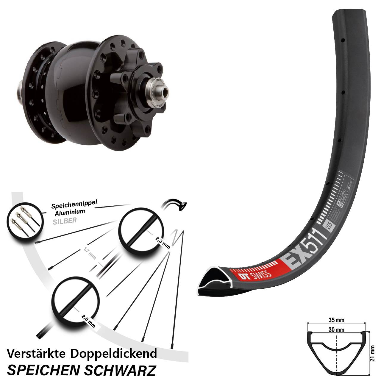 SON 28 DT Swiss EX511 29 Zoll Disc Laufrad mit Nabendynamo für Schnellspanner