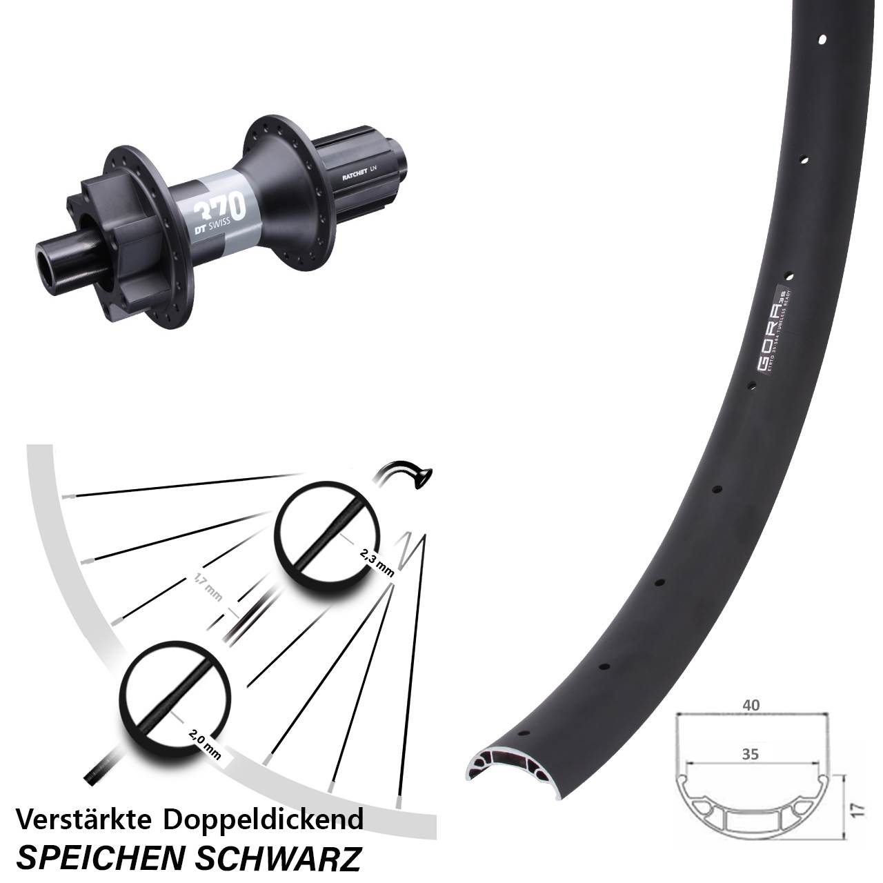 27,5 Zoll Gora 35 DT Swiss 370 Boost Hinterrad 6-Loch 12x148 8-11 fach