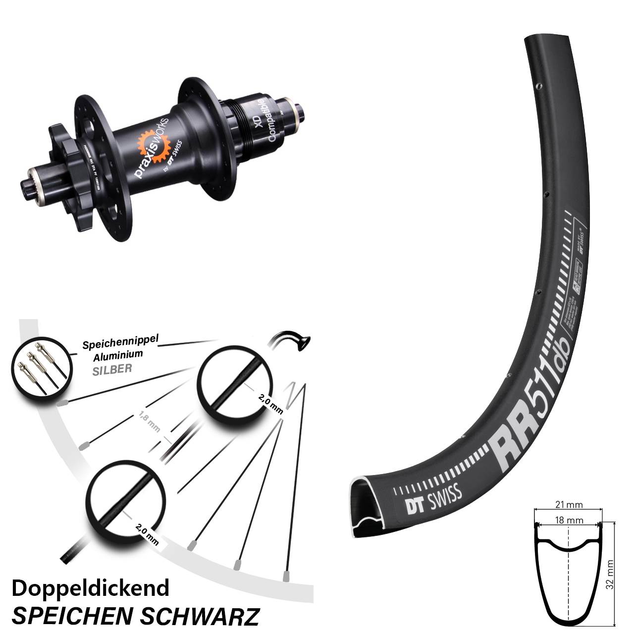 6-Loch Hinterrad für Schnellspanner 28 Zoll DT Swiss RR511-350 XD