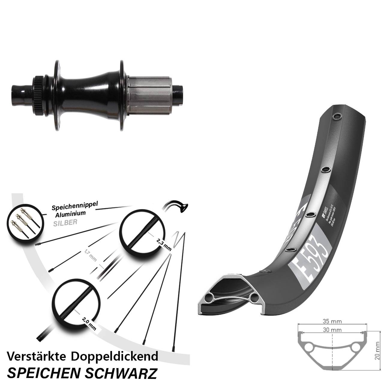 DT Swiss E593 Formula 27,5 Zoll Hinterrad Centerlock 12x148 Boost 8-11 fach HG