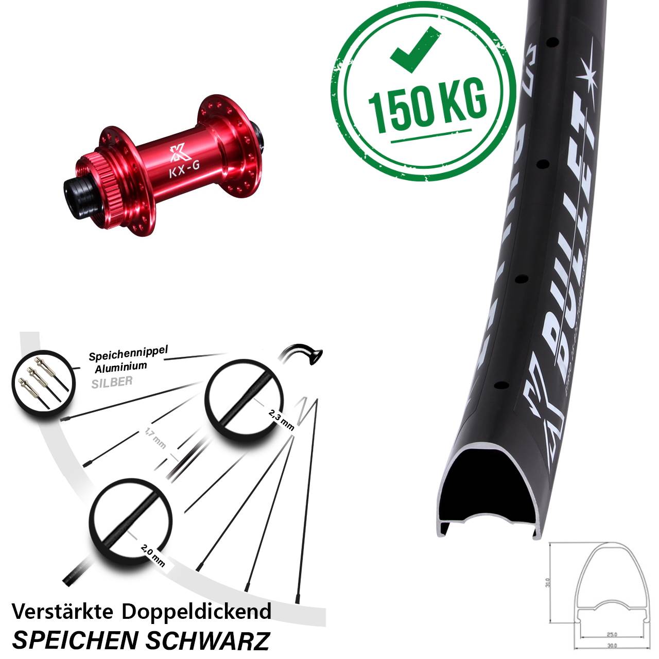 Disc Laufrad 28 Zoll KX-G Bullet rot 12x100