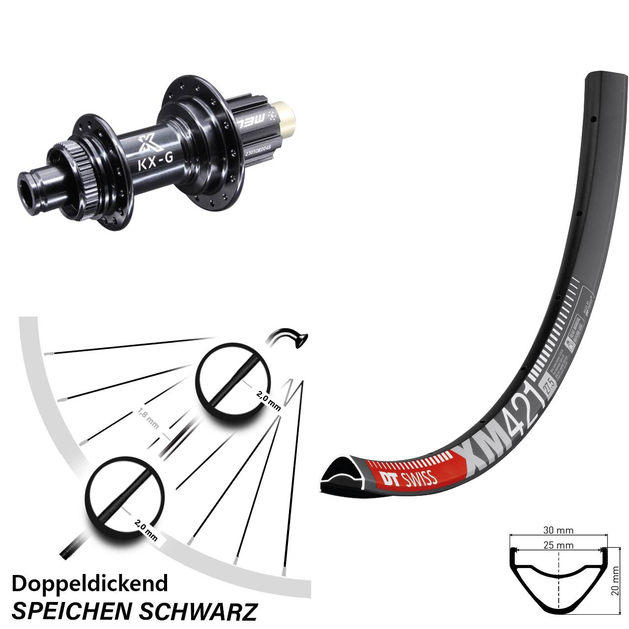 Hinterrad 27,5 Zoll DT Swiss XM 421 KX-G N3W 12x142