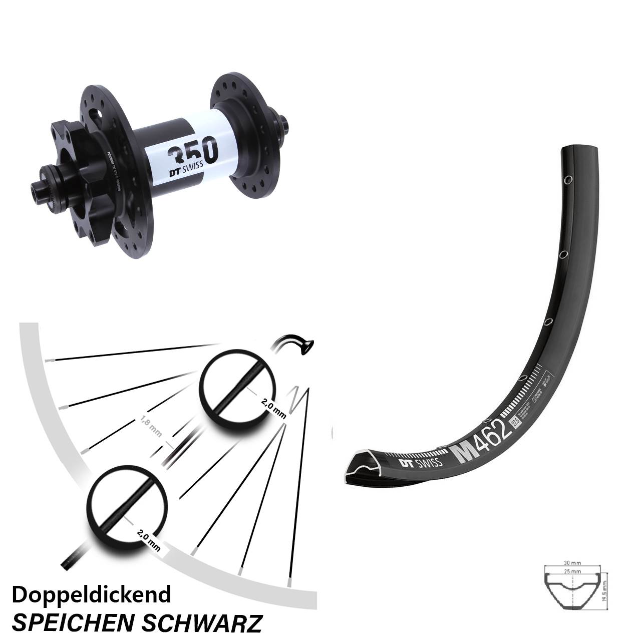 DT Swiss M 462-350 27,5 Zoll Vorderrad 6-Loch für Schnellspanner
