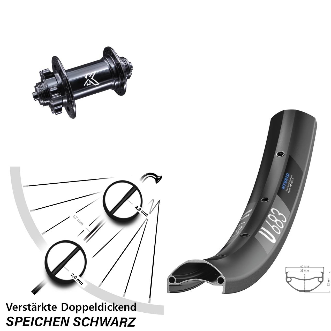 Vorderrad 6-Loch 27,5 Zoll DT Swiss U 683 KX-M für Schnellspanner