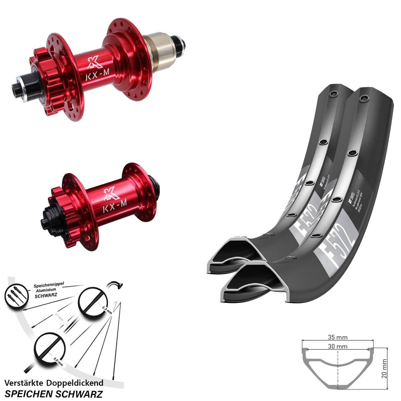 29 Zoll DT Swiss F 572 KX-M rot 6-Loch Laufradsatz für Schnellspanner XD
