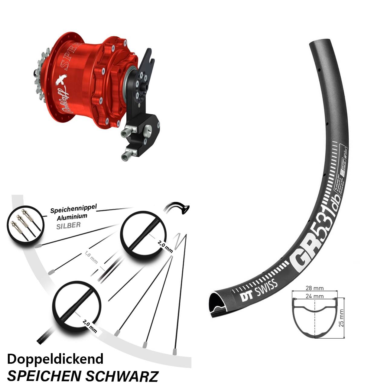 DT Swiss GR531 Rohloff Speedhub CC DB OEM2 Tandem rot 27,5 Zoll Disc Hinterrrad