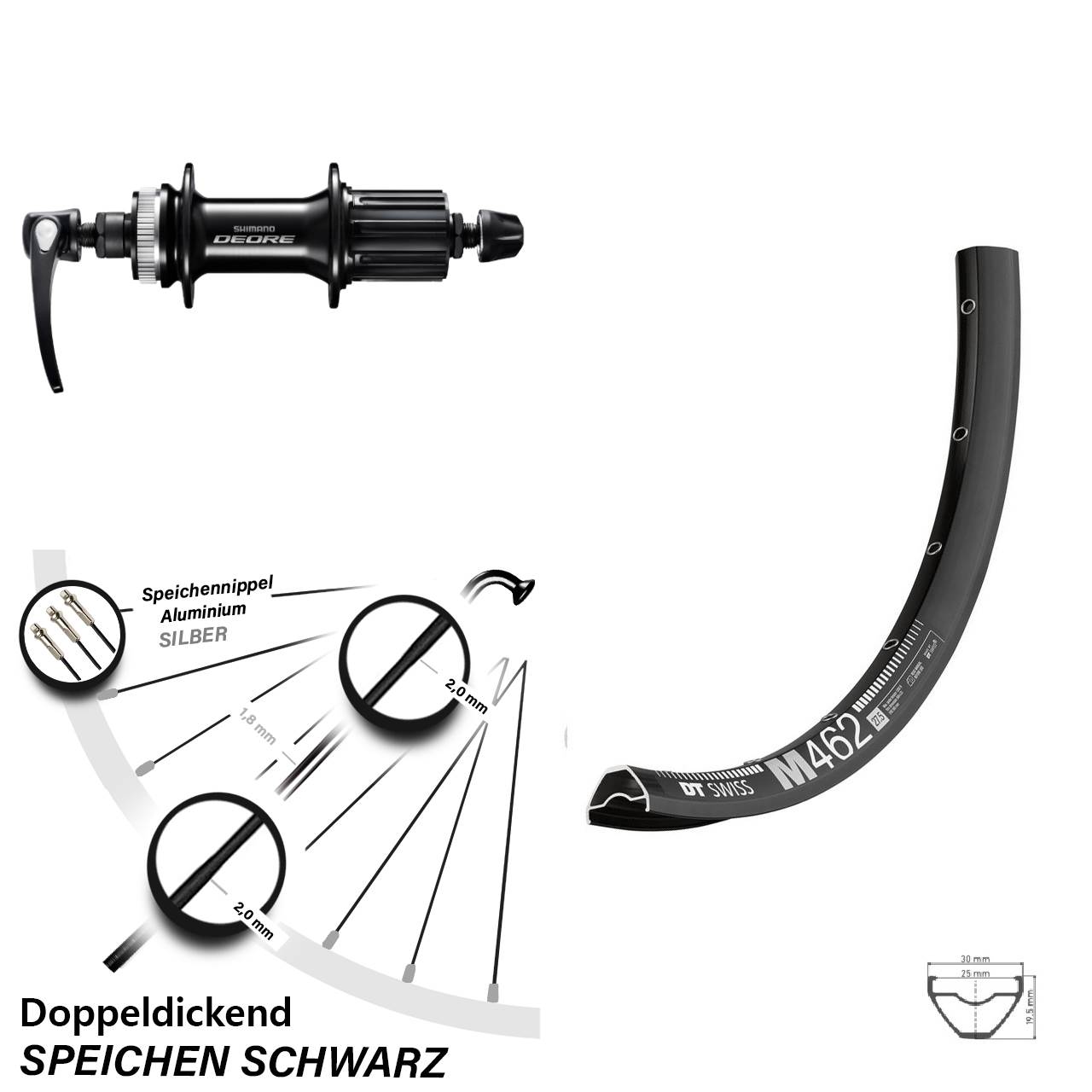 Centerlock Hinterrad 27,5 Zoll DT Swiss M 462 Shimano Deore FH-M6000 Schnellspanner 8-11 fach